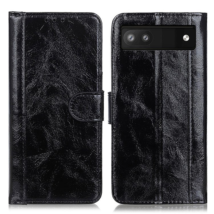 Crazy Horse Texture Split Leather + Inner TPU Cover Wallet Foldable Stand Phone Case for Google Pixel 6a - Black-1