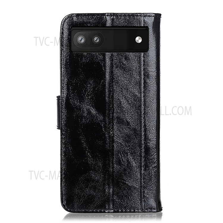 Crazy Horse Texture Split Leather + Inner TPU Cover Wallet Foldable Stand Phone Case for Google Pixel 6a - Black-3