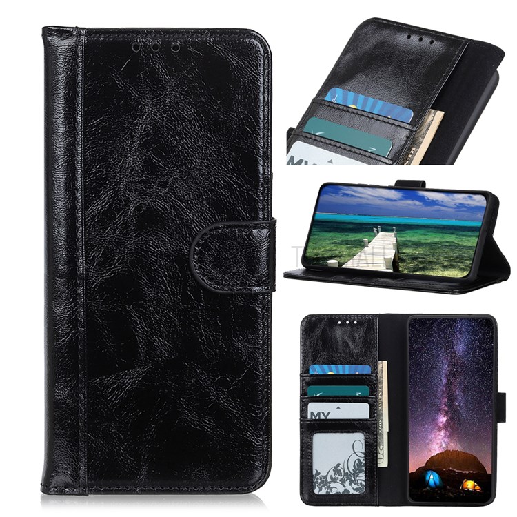 Crazy Horse Texture Split Leather + Inner TPU Cover Wallet Foldable Stand Phone Case for Google Pixel 6a - Black-9