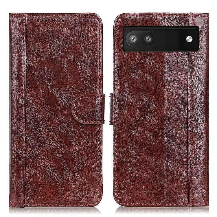 Crazy Horse Texture Split Leather + Inner TPU Cover Wallet Foldable Stand Phone Case for Google Pixel 6a - Brown-1
