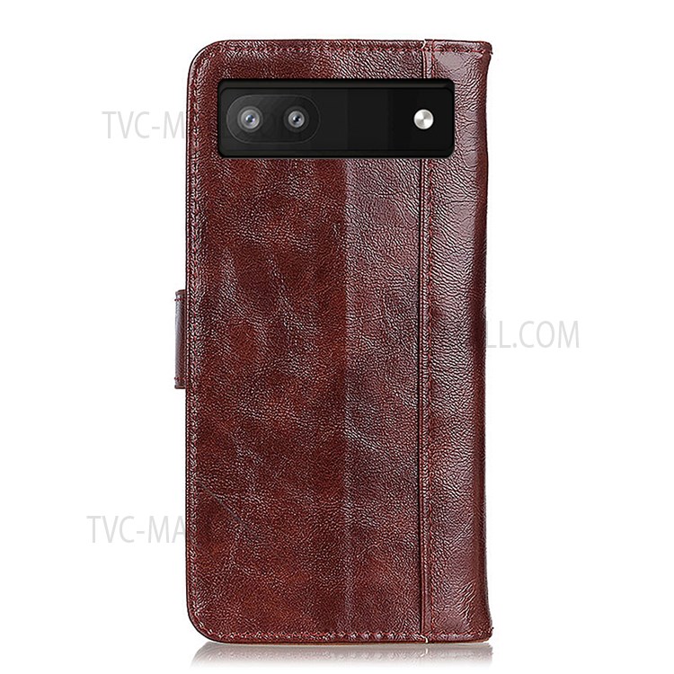 Crazy Horse Texture Split Leather + Inner TPU Cover Wallet Foldable Stand Phone Case for Google Pixel 6a - Brown-3