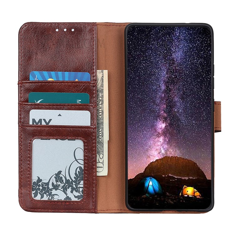 Crazy Horse Texture Split Leather + Inner TPU Cover Wallet Foldable Stand Phone Case for Google Pixel 6a - Brown-4