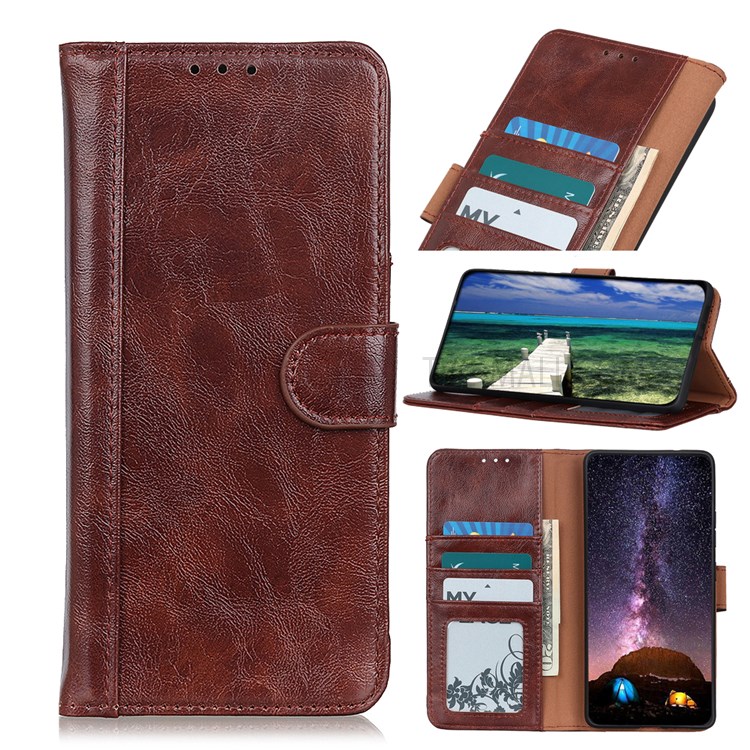 Crazy Horse Texture Split Leather + Inner TPU Cover Wallet Foldable Stand Phone Case for Google Pixel 6a - Brown-9