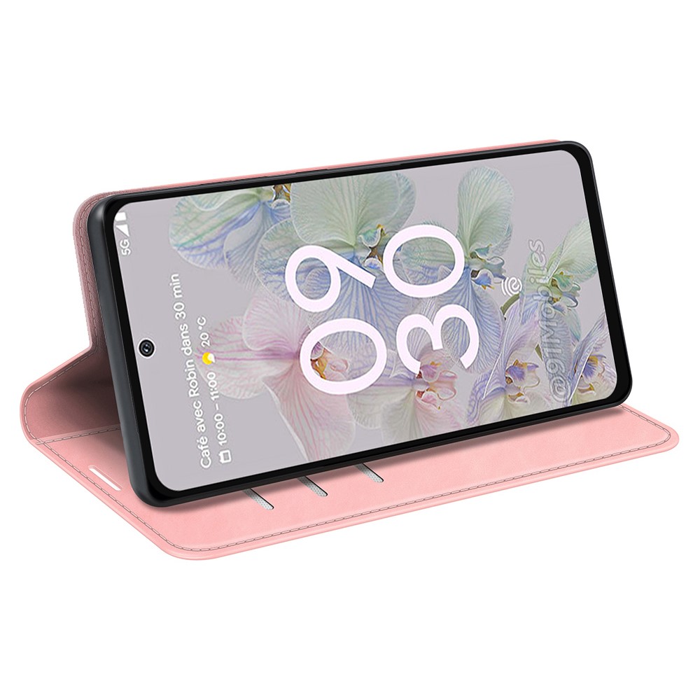 For Google Pixel 6a Wallet Design Mobile Phone Cover Shell TPU and PU Leather Phone Case with Supporting Stand - Pink-4