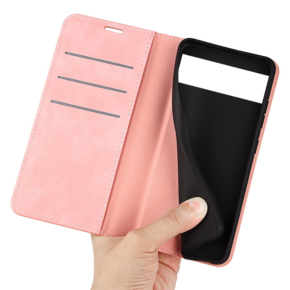 For Google Pixel 6a Wallet Design Mobile Phone Cover Shell TPU and PU Leather Phone Case with Supporting Stand - Pink-5