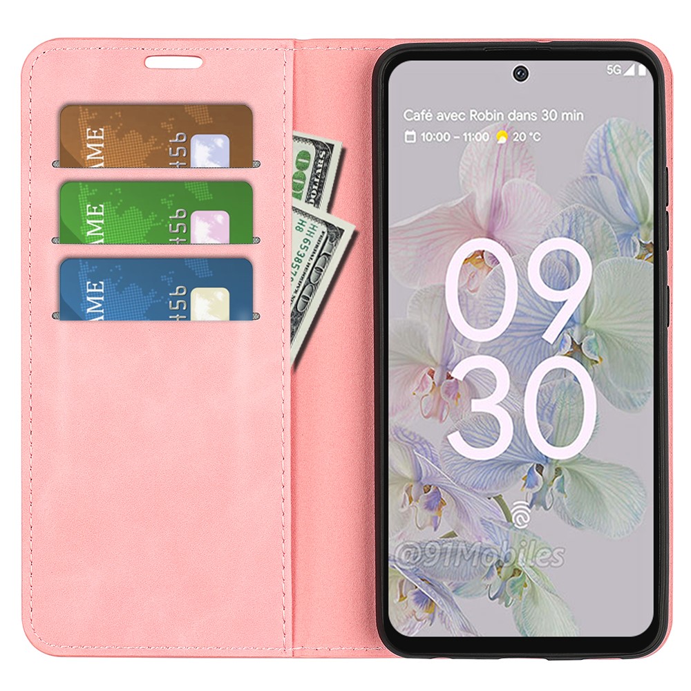 For Google Pixel 6a Wallet Design Mobile Phone Cover Shell TPU and PU Leather Phone Case with Supporting Stand - Pink-6