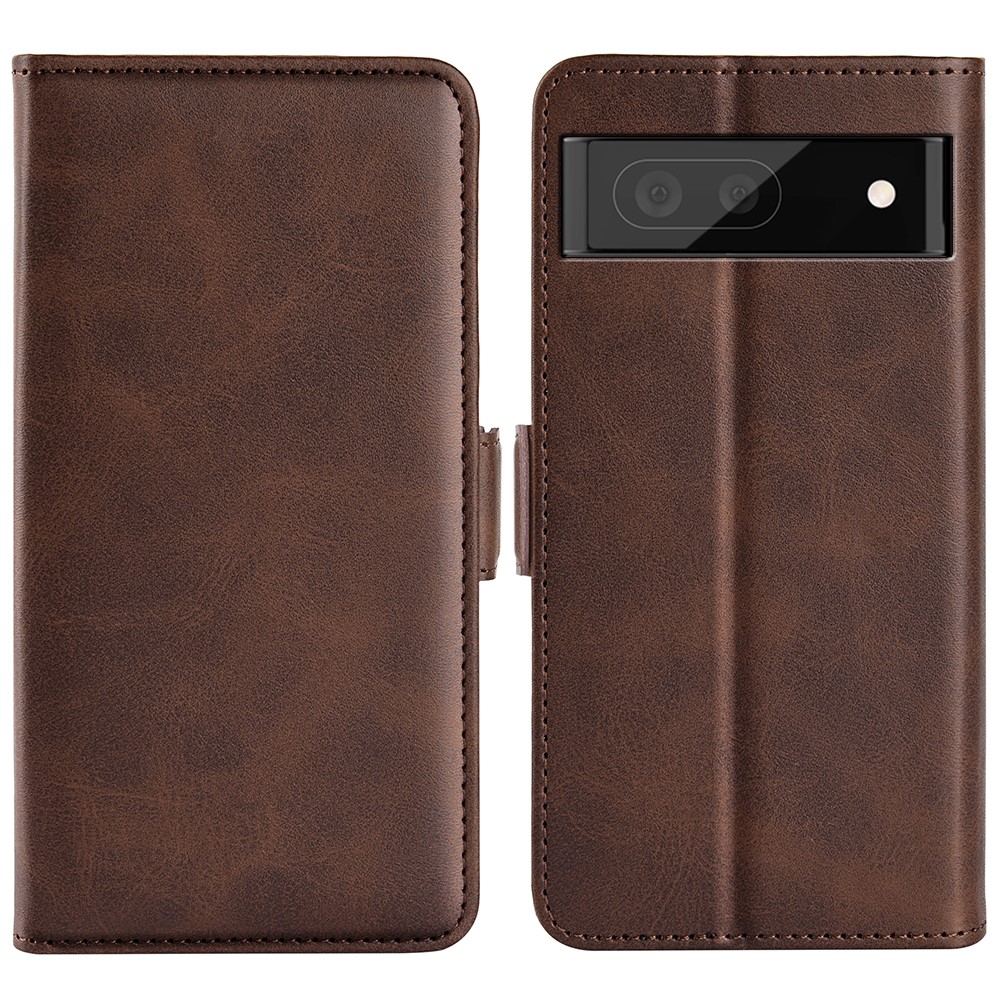 Side Magnetic Double Clasps Stand Wallet Design PU Leather Case Phone Cover for Google Pixel 6a - Brown-1