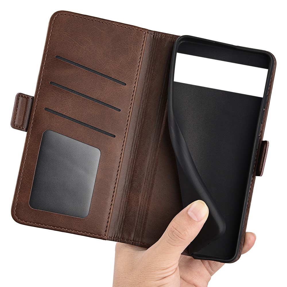 Side Magnetic Double Clasps Stand Wallet Design PU Leather Case Phone Cover for Google Pixel 6a - Brown-4
