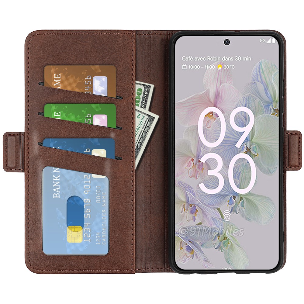 Side Magnetic Double Clasps Stand Wallet Design PU Leather Case Phone Cover for Google Pixel 6a - Brown-5
