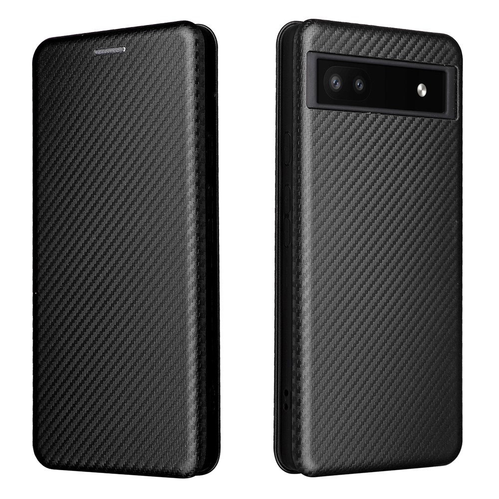 Carbon Fiber Texture Magnetic Auto-absorbed Leather Phone Case Protective Cover with Stand and Card Slot for Google Pixel 6a - Black-1