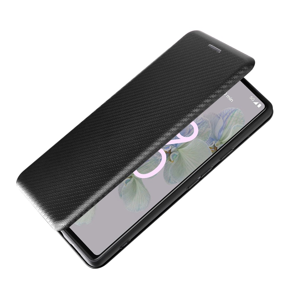 Carbon Fiber Texture Magnetic Auto-absorbed Leather Phone Case Protective Cover with Stand and Card Slot for Google Pixel 6a - Black-5