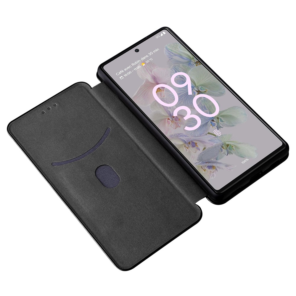 Carbon Fiber Texture Magnetic Auto-absorbed Leather Phone Case Protective Cover with Stand and Card Slot for Google Pixel 6a - Black-6