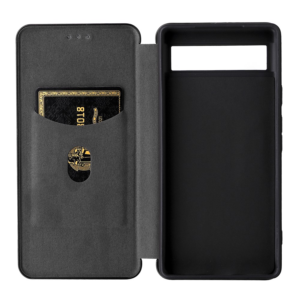 Carbon Fiber Texture Magnetic Auto-absorbed Leather Phone Case Protective Cover with Stand and Card Slot for Google Pixel 6a - Black-8