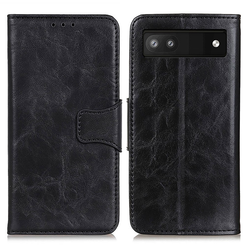 Crazy Horse Texture Split Leather + TPU Phone Cover Wallet Stand Case for Google Pixel 6a - Black-1