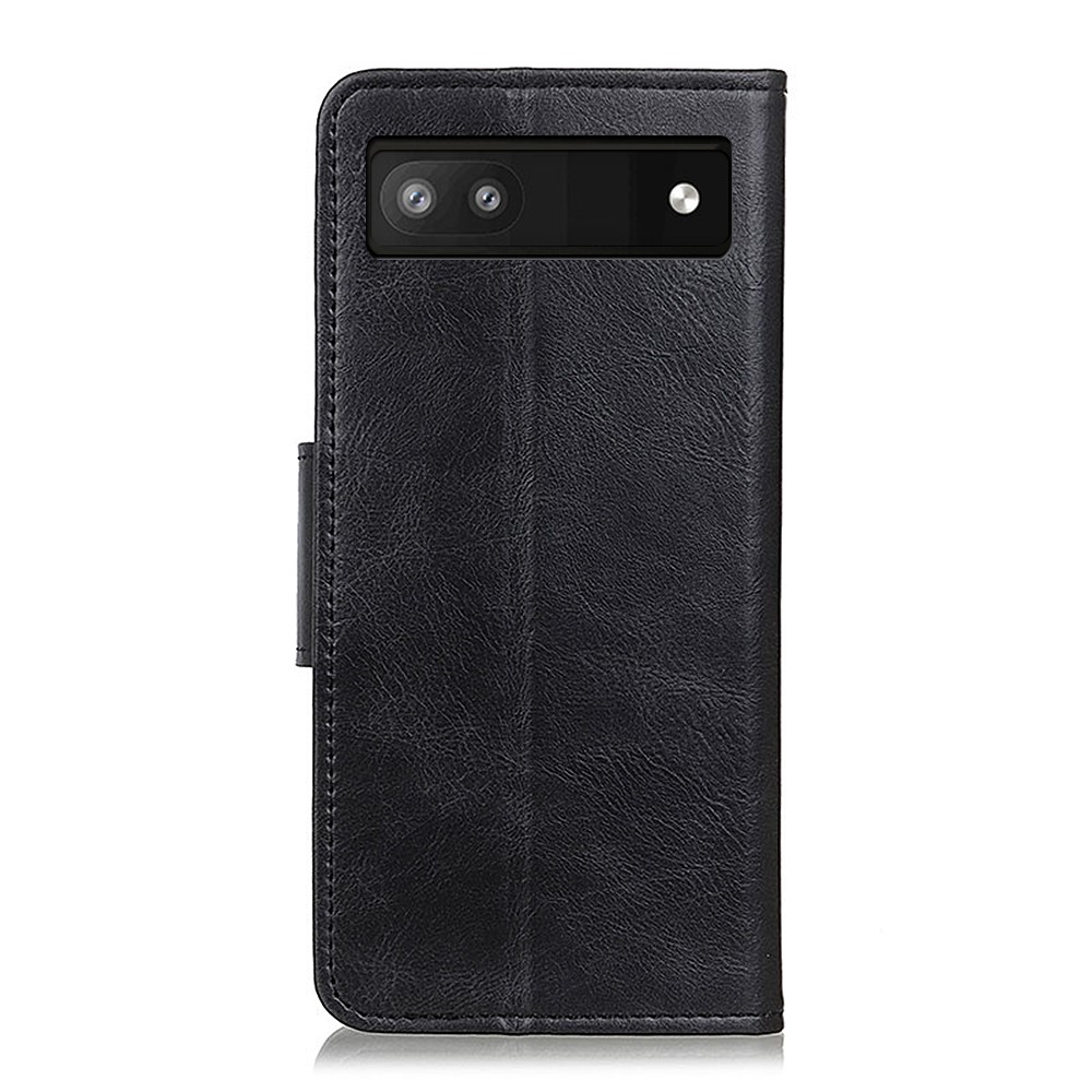PU Leather Wallet Stand Case Crazy Horse Texture Shockproof Phone Cover Shell for Google Pixel 6a - Black-3