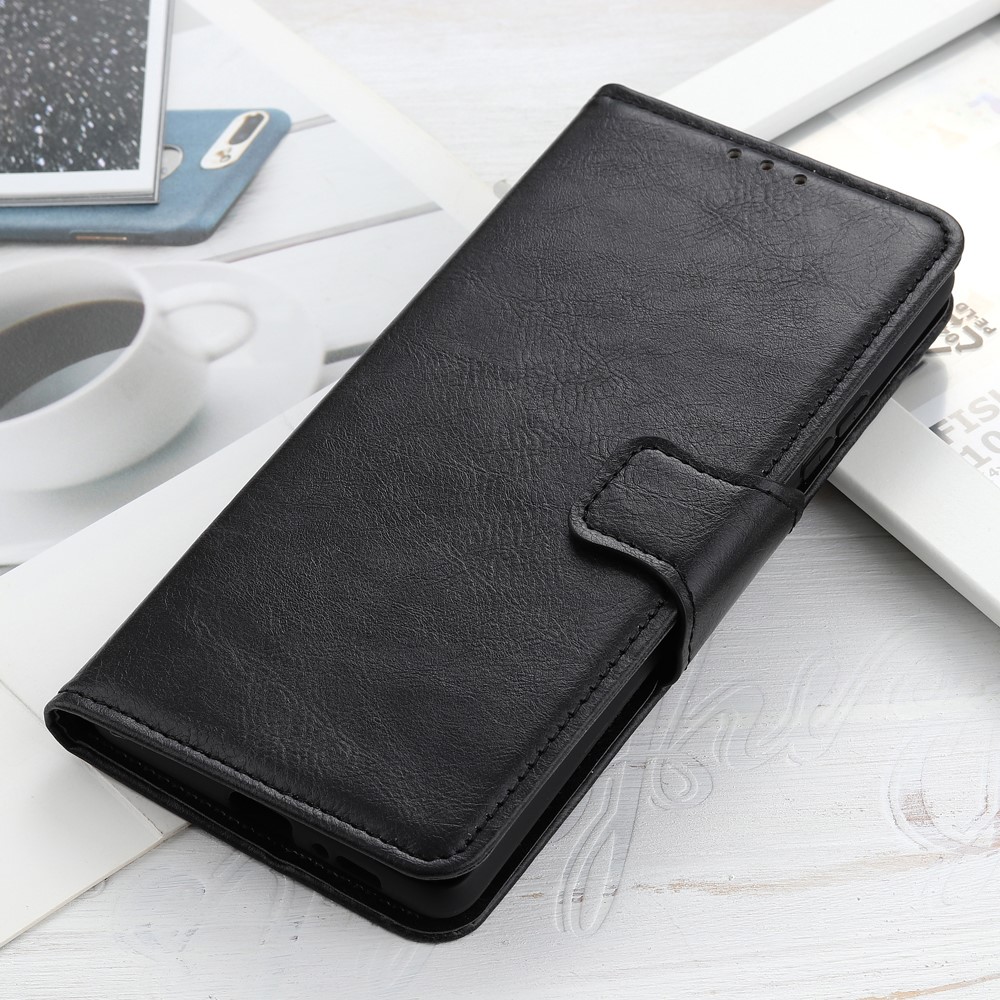PU Leather Wallet Stand Case Crazy Horse Texture Shockproof Phone Cover Shell for Google Pixel 6a - Black-9