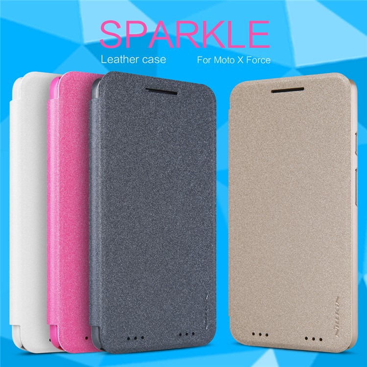 NILLKIN Sparkle Series Leather Folio Cover for Motorola Moto X Force X3 - White-7