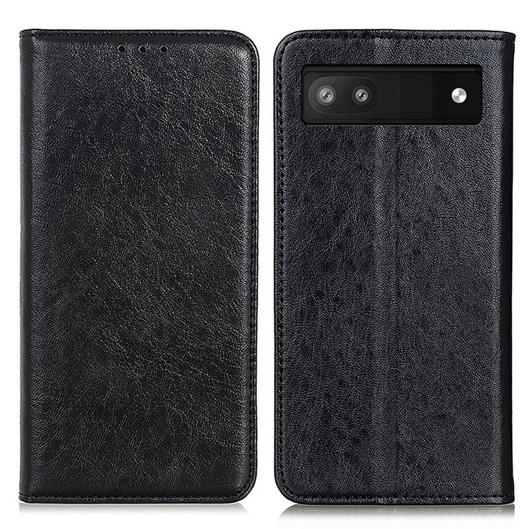 Stand Feature Crazy Horse Texture PU Leather Case Magnetic Absorption Flip Folio Wallet Phone Cover for Google Pixel 6a - Black-1