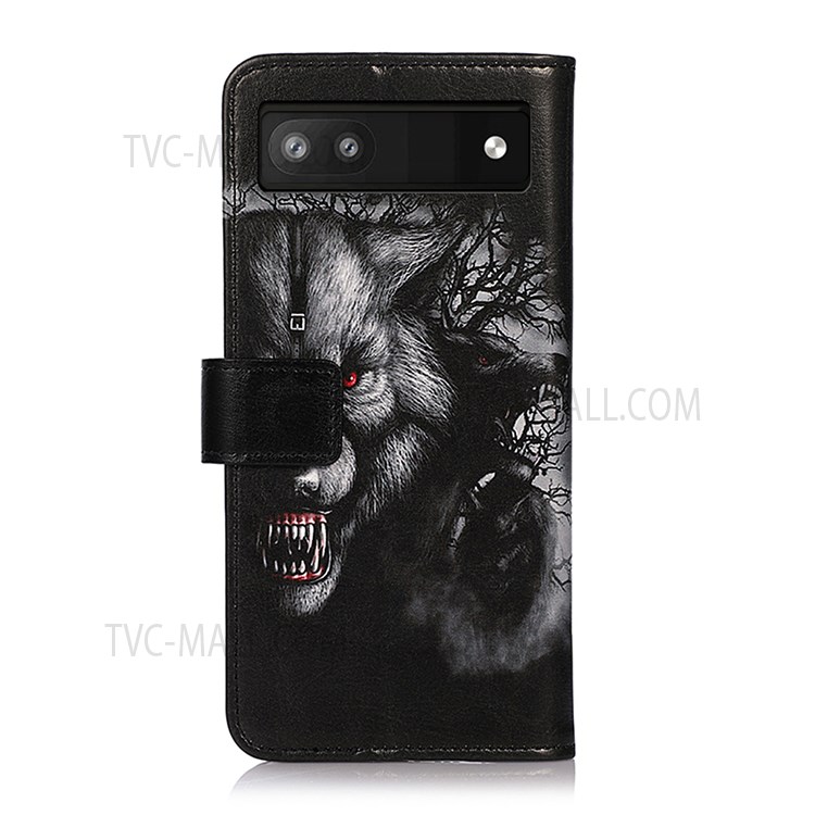 Flip Wallet Phone Case Pattern Printing PU Leather Stand Full Protection Magnetic Cover for Google Pixel 6a - Fierce Wolf-3