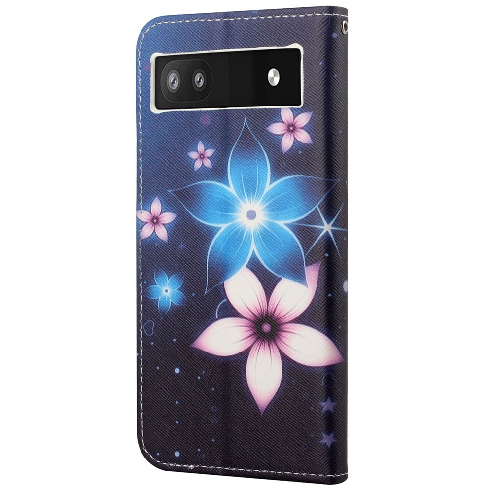 Magnetic Closed PU Leather Phone Protector Cross Texture Folding Phone Case with Stand Wallet for Google Pixel 6a - Flower-3