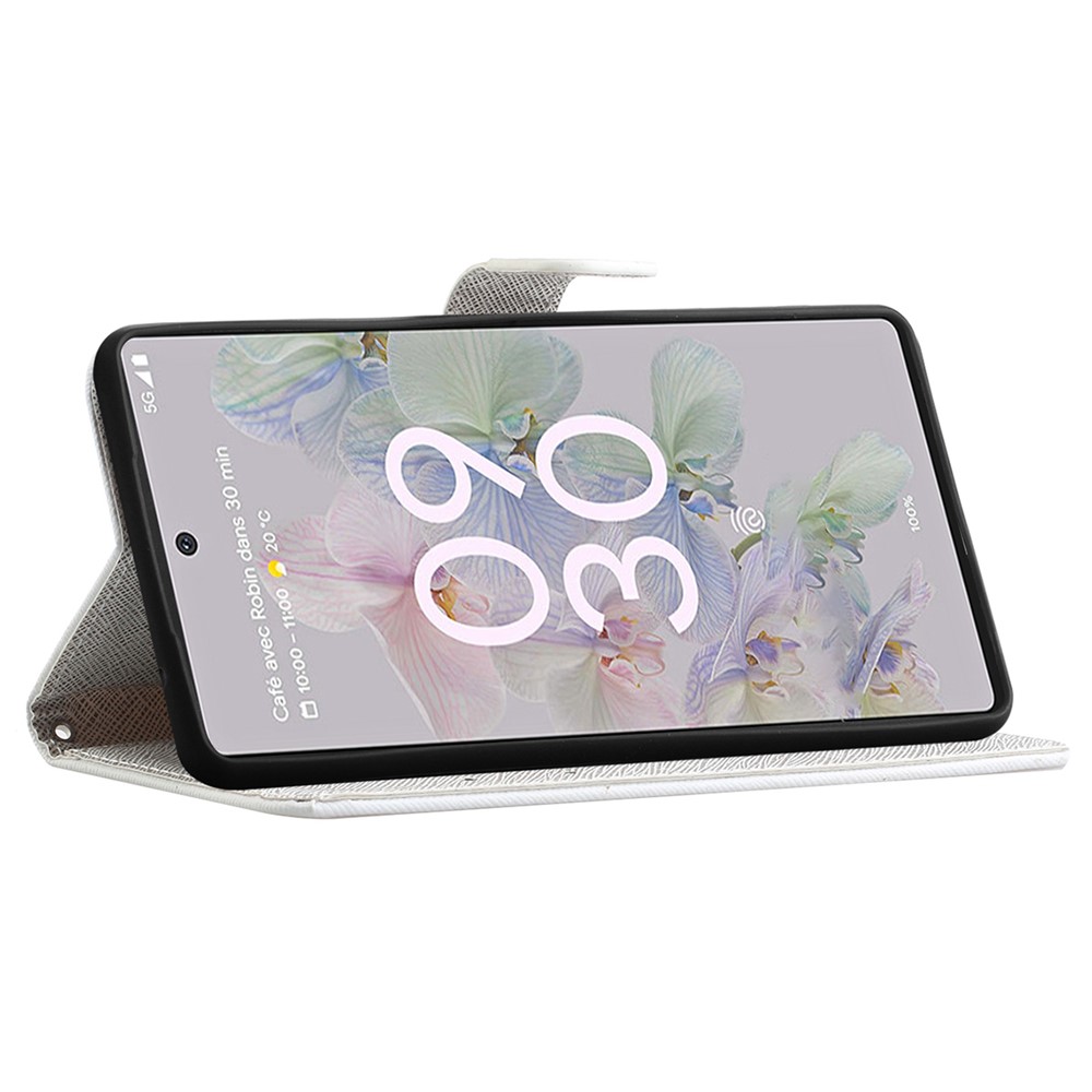 Magnetic Closed PU Leather Phone Protector Cross Texture Folding Phone Case with Stand Wallet for Google Pixel 6a - Flower-4