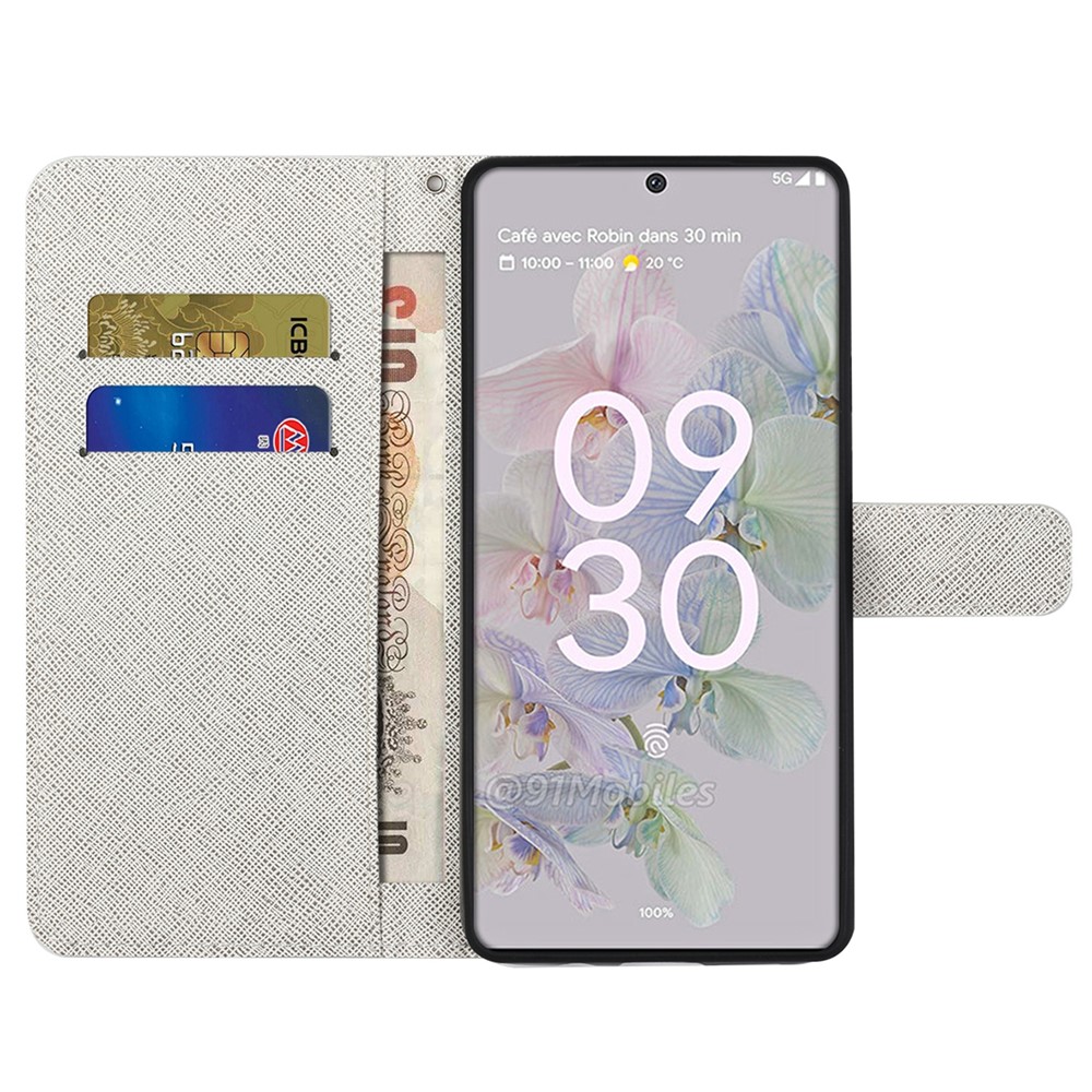 Magnetic Closed PU Leather Phone Protector Cross Texture Folding Phone Case with Stand Wallet for Google Pixel 6a - Flower-5
