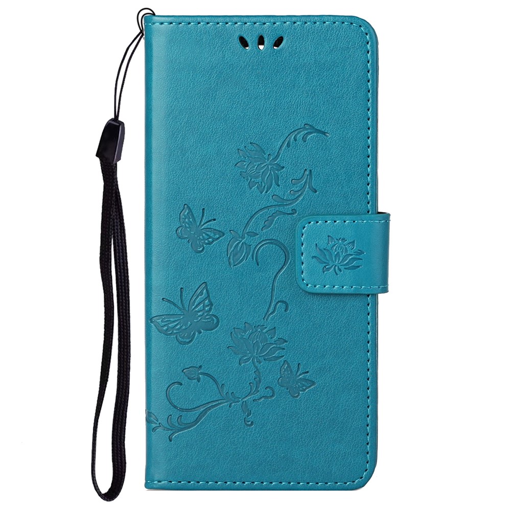 Anti-fall PU Leather Protective Phone Cover Imprinted Butterflies Flower Phone Case with Wallet Stand for Google Pixel 6a - Blue-2