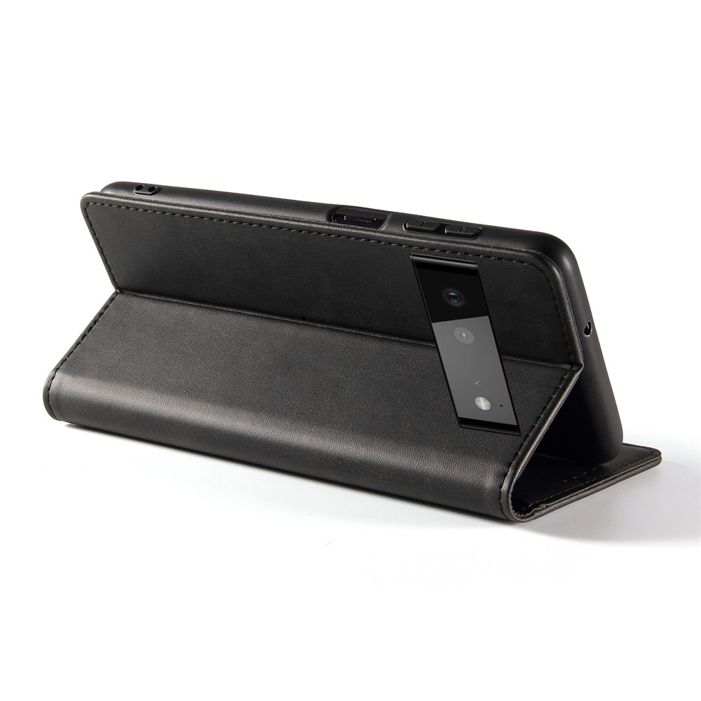 PU Leather Auto Magnetic Closed Case Stand Shockproof TPU Inner Wallet Flip Cover for Google Pixel 6 Pro - Black-4