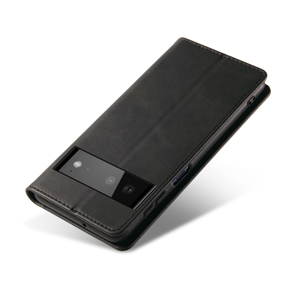 PU Leather Auto Magnetic Closed Case Stand Shockproof TPU Inner Wallet Flip Cover for Google Pixel 6 Pro - Black-5
