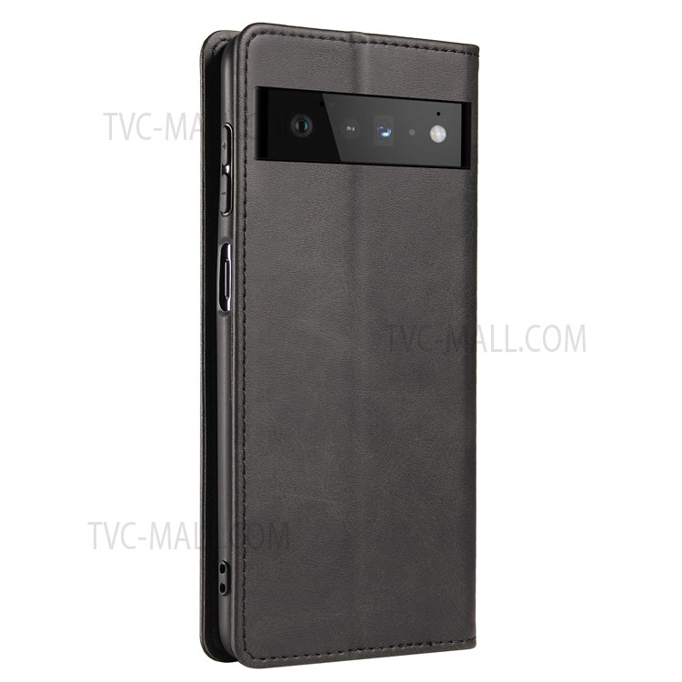 Flip Book Stand PU Leather Case Shockproof TPU Magnetic Adsorption Wallet Phone Cover for Google Pixel 6 - Black-3