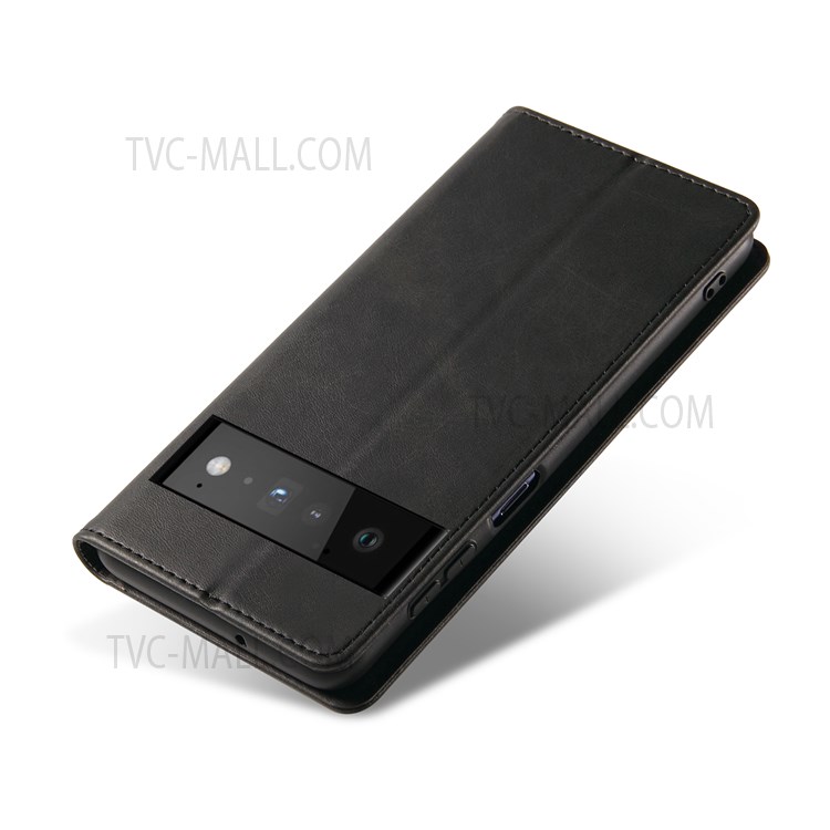 Flip Book Stand PU Leather Case Shockproof TPU Magnetic Adsorption Wallet Phone Cover for Google Pixel 6 - Black-5