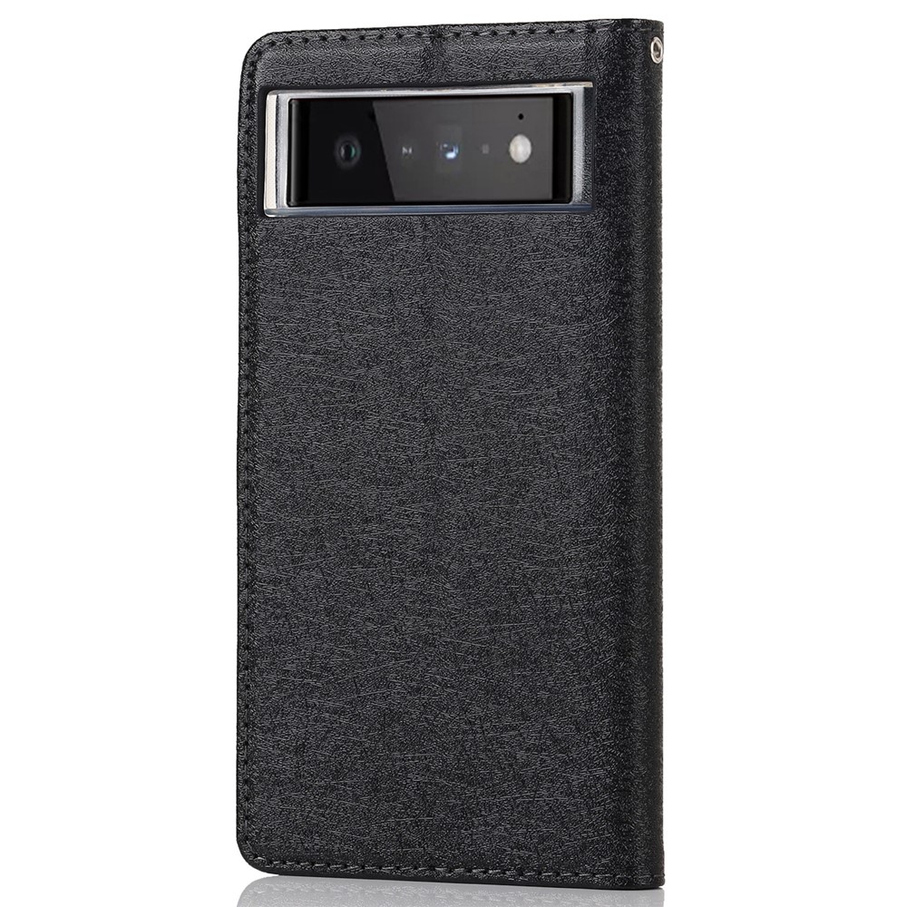 For Google Pixel 6 Anti-scratch Phone Case Anti-fall Shockproof Silk Texture Leather Wallet Cover with Strap - Black-3