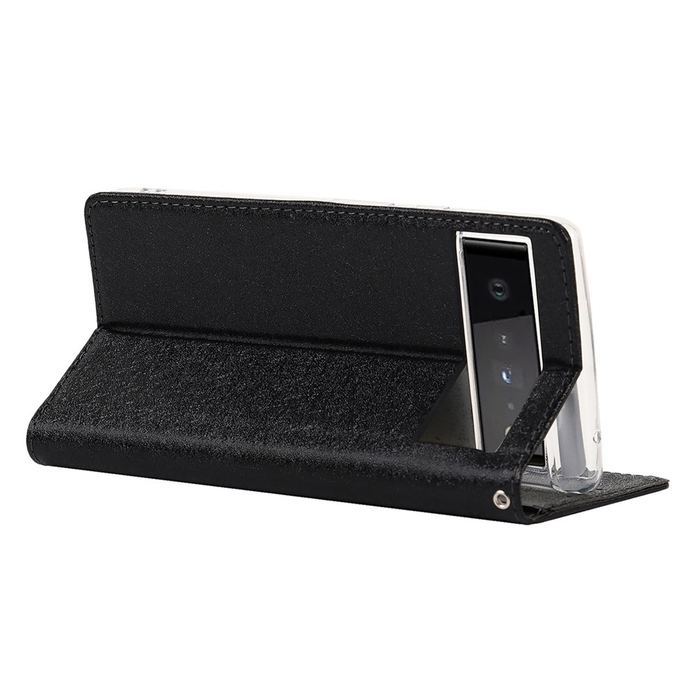 For Google Pixel 6 Anti-scratch Phone Case Anti-fall Shockproof Silk Texture Leather Wallet Cover with Strap - Black-6
