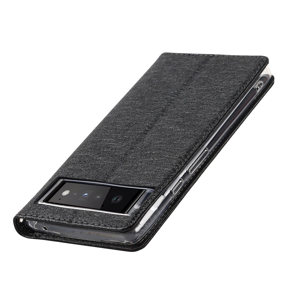 For Google Pixel 6 Anti-scratch Phone Case Anti-fall Shockproof Silk Texture Leather Wallet Cover with Strap - Black-7