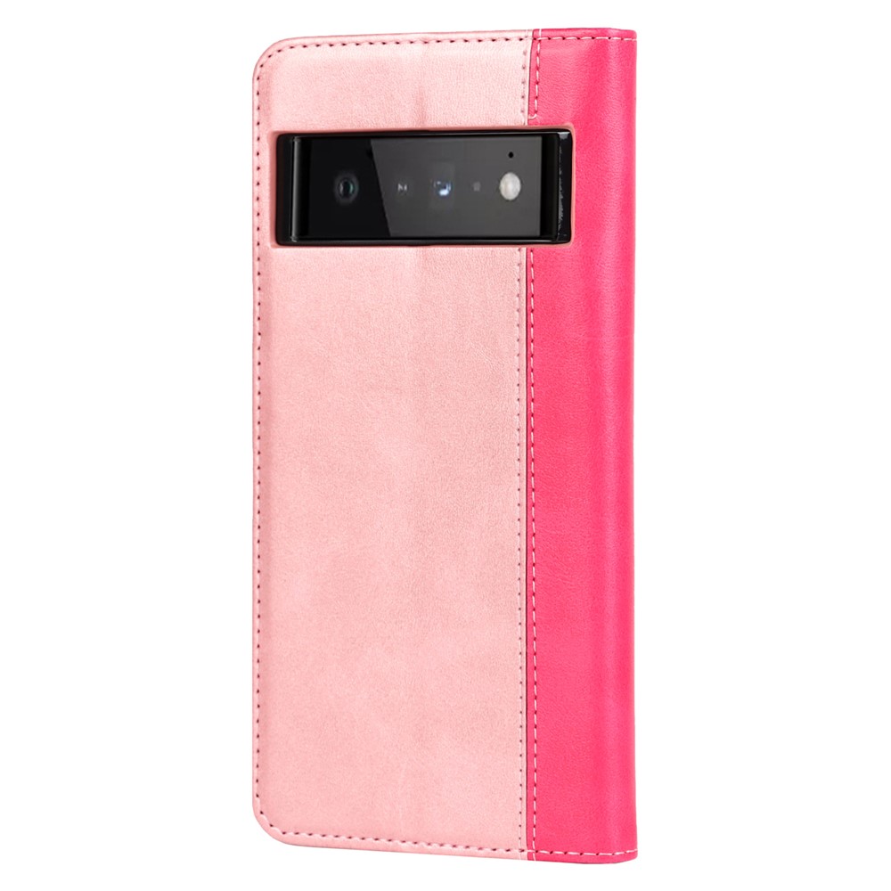 For Google Pixel 6 Auto-absorbed Bi-color Splicing Stylish Anti-scratch Leather Wallet Phone Case with Stand - Rose Gold/Rose-3