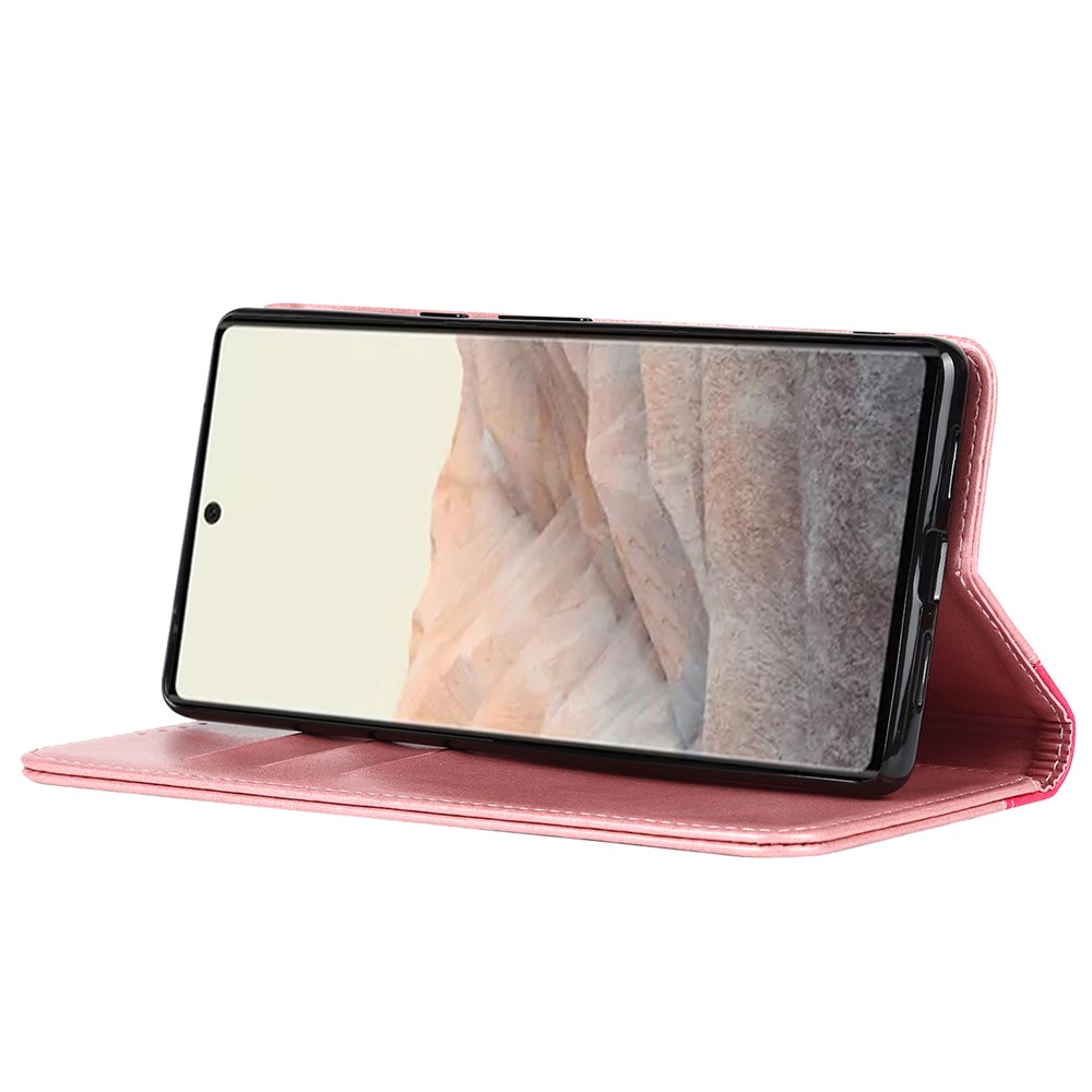 For Google Pixel 6 Auto-absorbed Bi-color Splicing Stylish Anti-scratch Leather Wallet Phone Case with Stand - Rose Gold/Rose-5