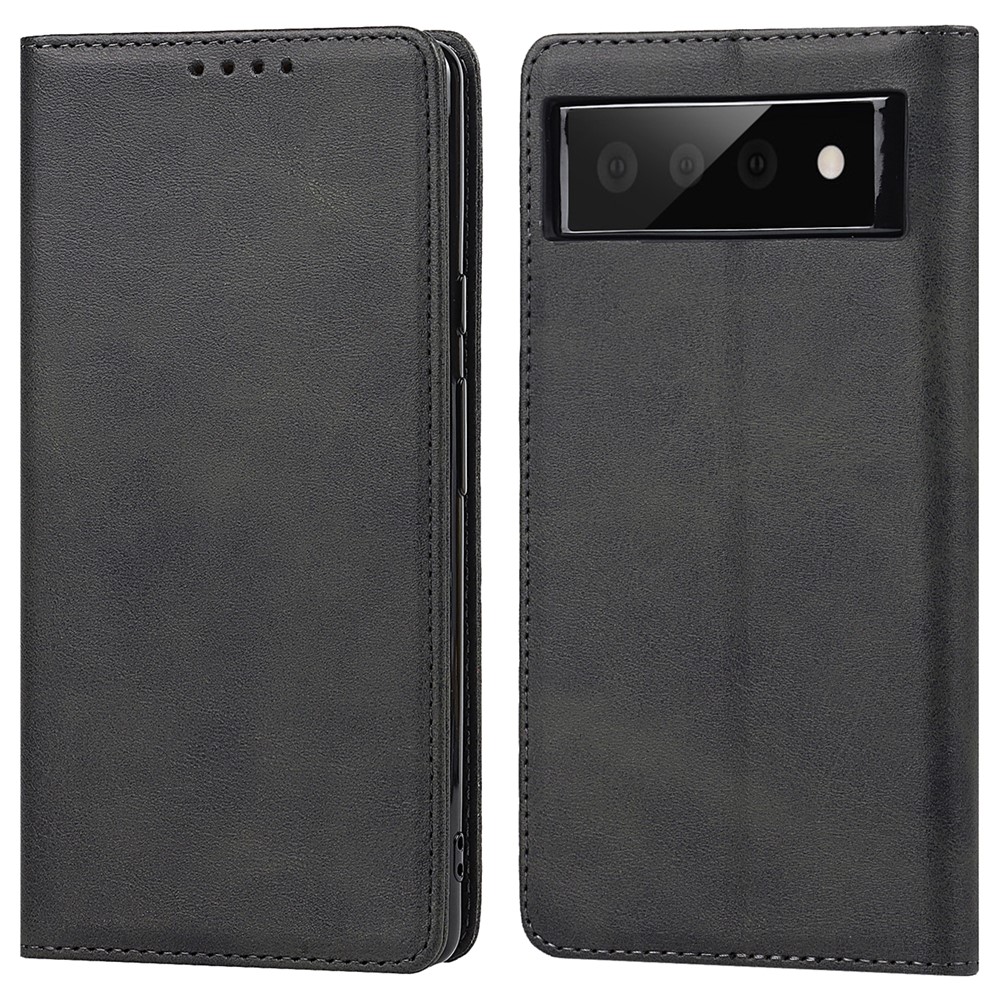 For Google Pixel 6 Wallet Stand Function Drop-proof Auto-absorbed TPU+PU Leather Phone Cover Case - Black-1