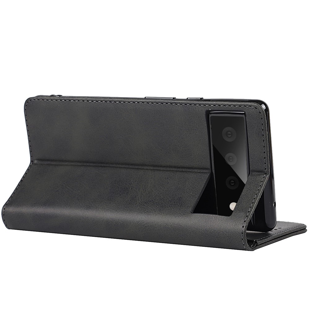 For Google Pixel 6 Wallet Stand Function Drop-proof Auto-absorbed TPU+PU Leather Phone Cover Case - Black-4