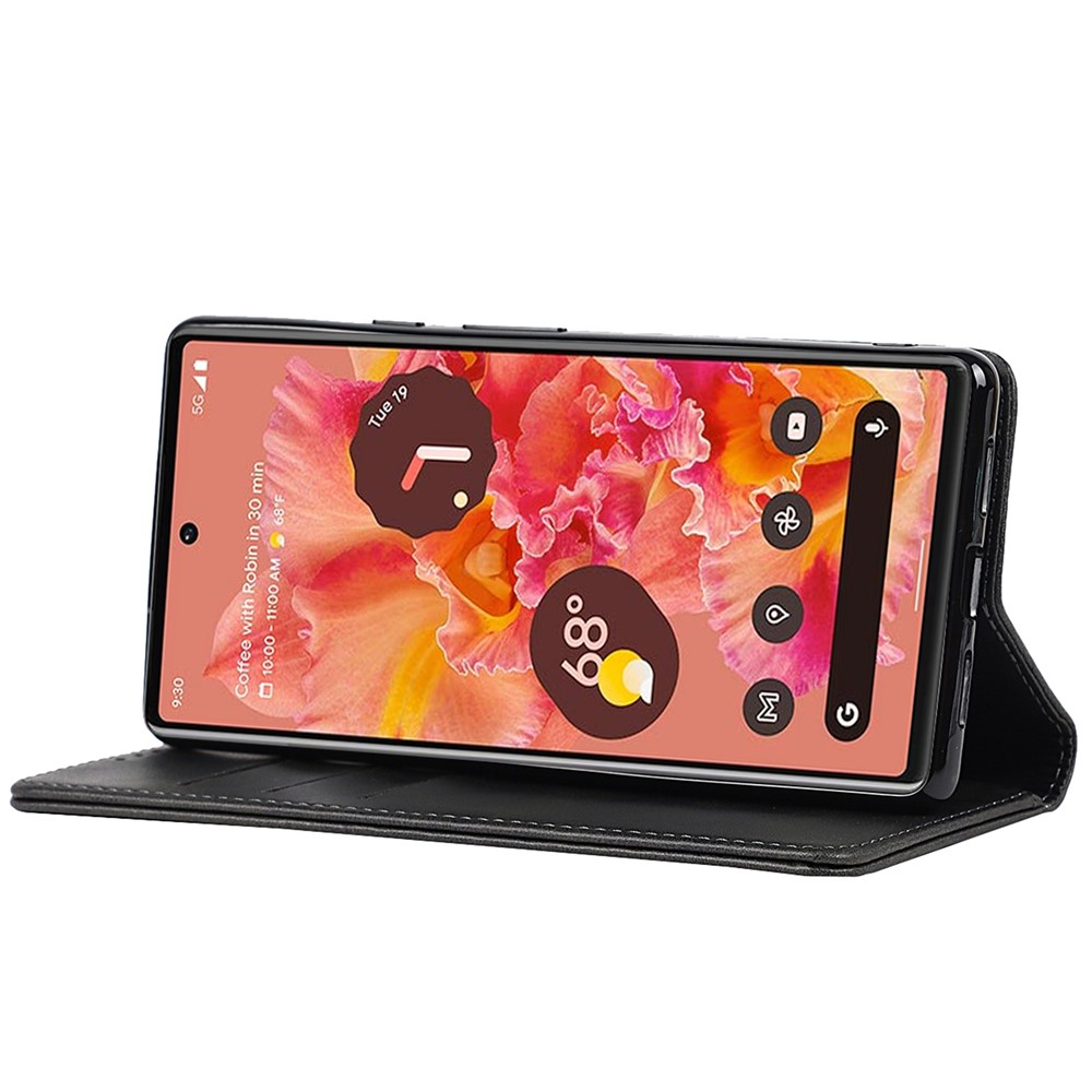 For Google Pixel 6 Wallet Stand Function Drop-proof Auto-absorbed TPU+PU Leather Phone Cover Case - Black-5