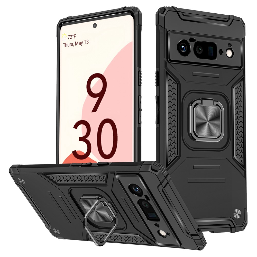 Magnetic Car Mount Ring Kickstand Hard PC Soft TPU Shockproof Defender Phone Case for Google Pixel 6 Pro - Black-1