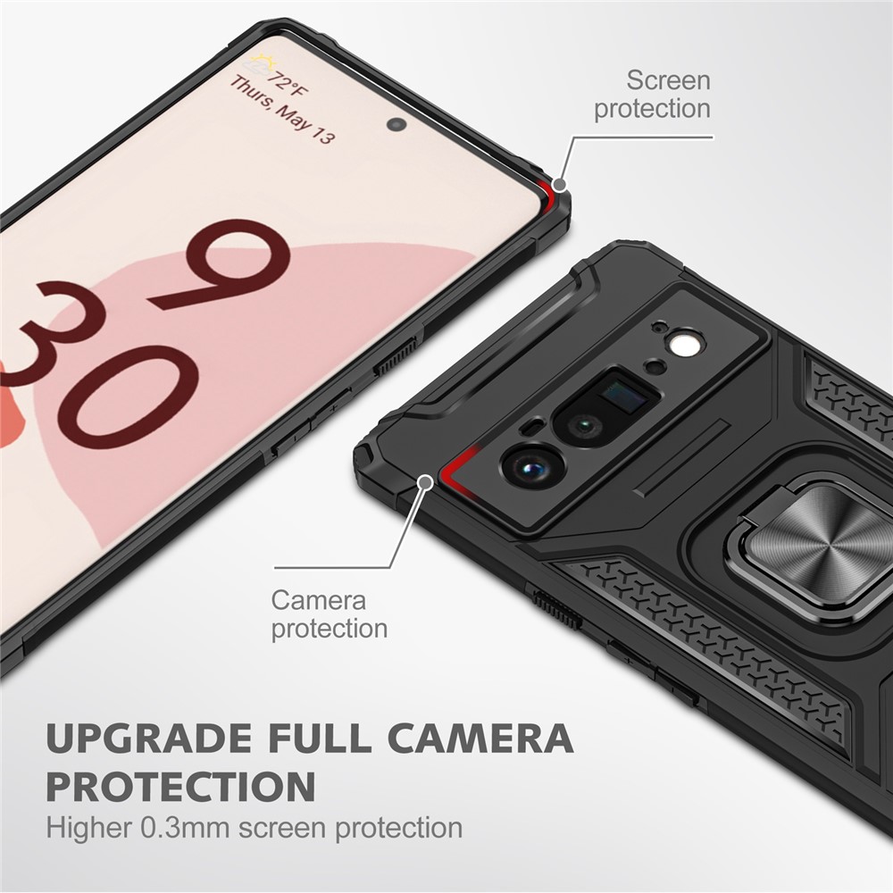 Magnetic Car Mount Ring Kickstand Hard PC Soft TPU Shockproof Defender Phone Case for Google Pixel 6 Pro - Black-2