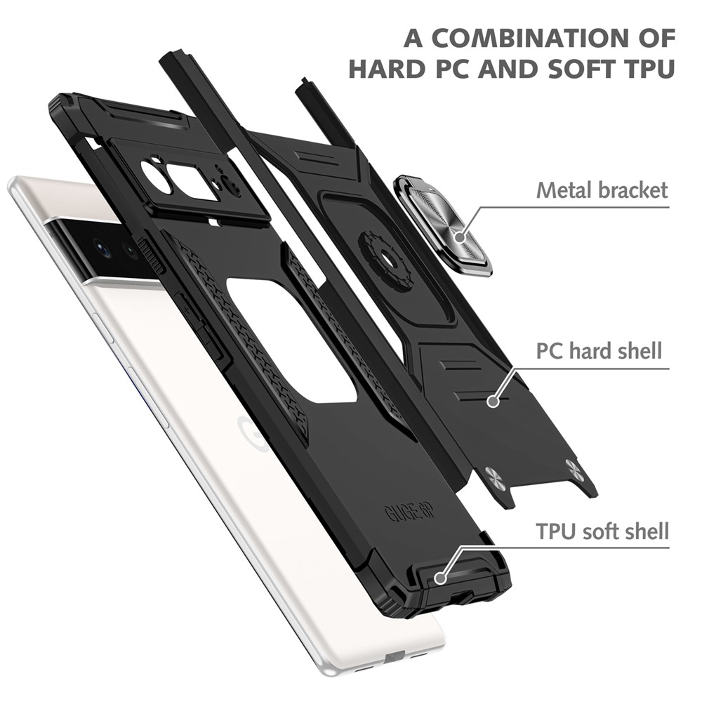 Magnetic Car Mount Ring Kickstand Hard PC Soft TPU Shockproof Defender Phone Case for Google Pixel 6 Pro - Black-3