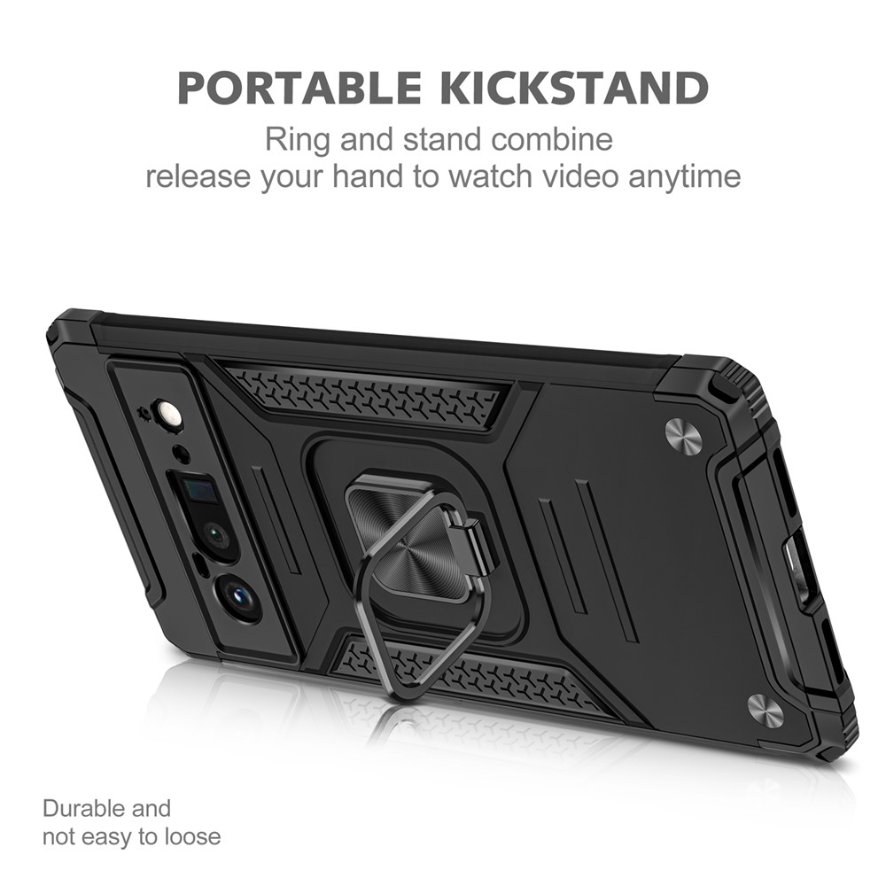 Magnetic Car Mount Ring Kickstand Hard PC Soft TPU Shockproof Defender Phone Case for Google Pixel 6 Pro - Black-4