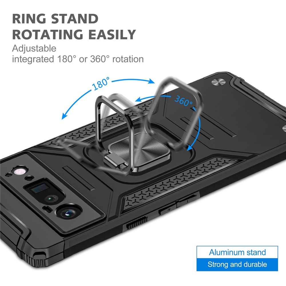 Magnetic Car Mount Ring Kickstand Hard PC Soft TPU Shockproof Defender Phone Case for Google Pixel 6 Pro - Black-5
