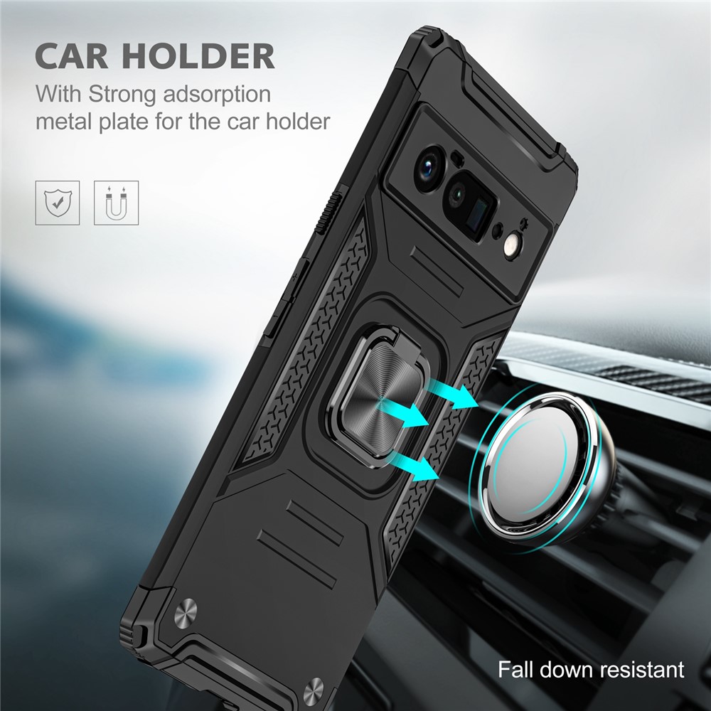 Magnetic Car Mount Ring Kickstand Hard PC Soft TPU Shockproof Defender Phone Case for Google Pixel 6 Pro - Black-6
