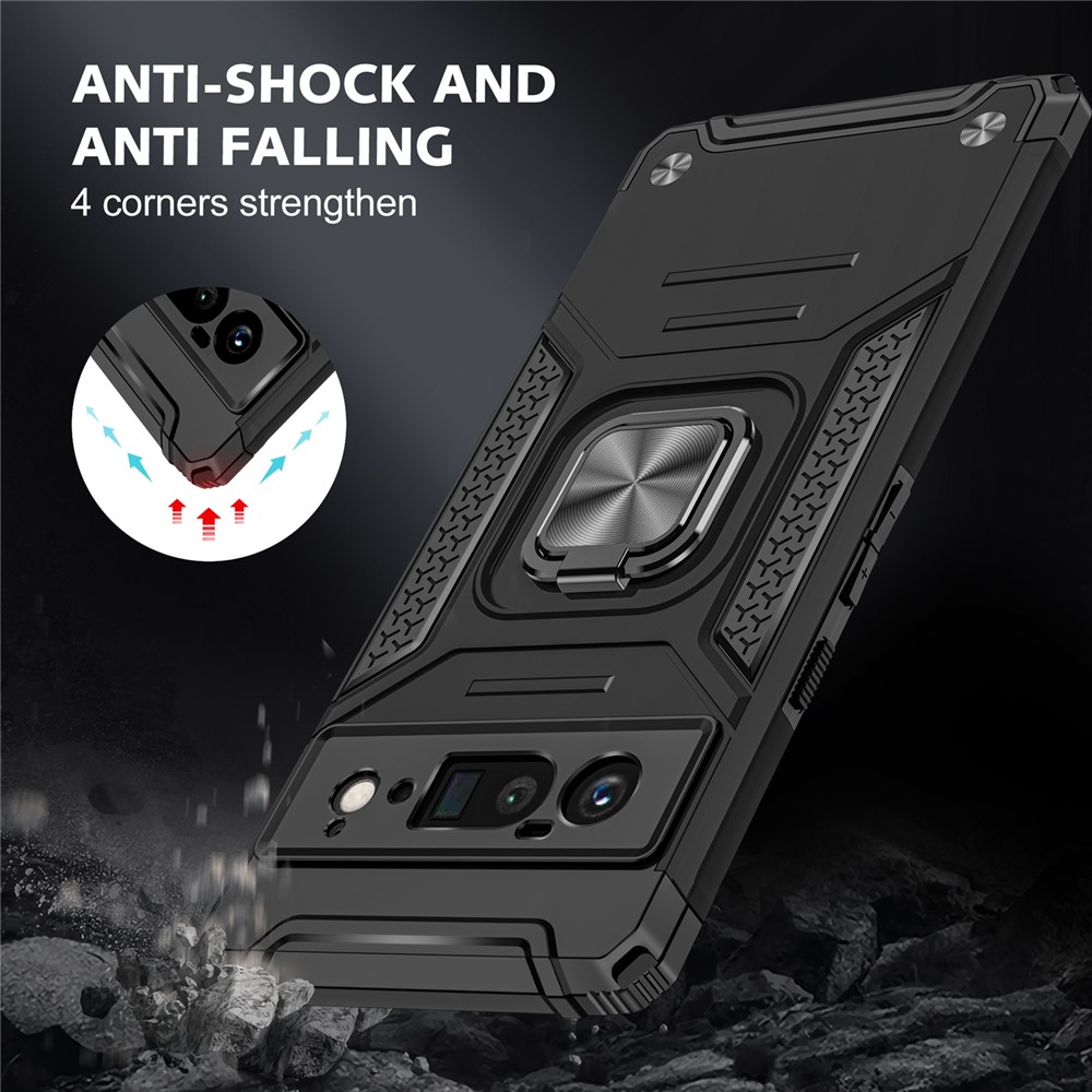Magnetic Car Mount Ring Kickstand Hard PC Soft TPU Shockproof Defender Phone Case for Google Pixel 6 Pro - Black-7