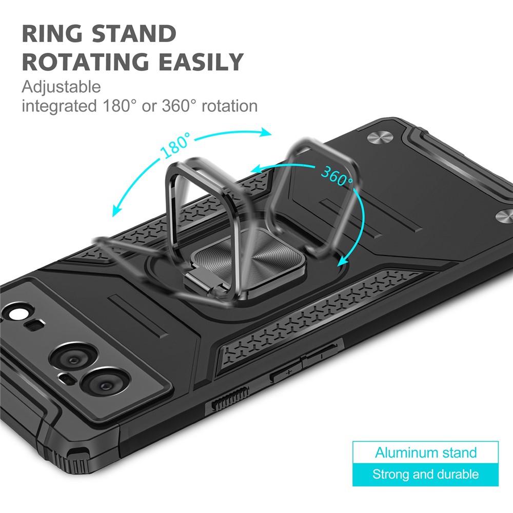 Soft Flexible TPU Hard PC Shock-Absorption Cover Protective Cell Phone Case with Ring Holder Kickstand for Google Pixel 6 - Black-5