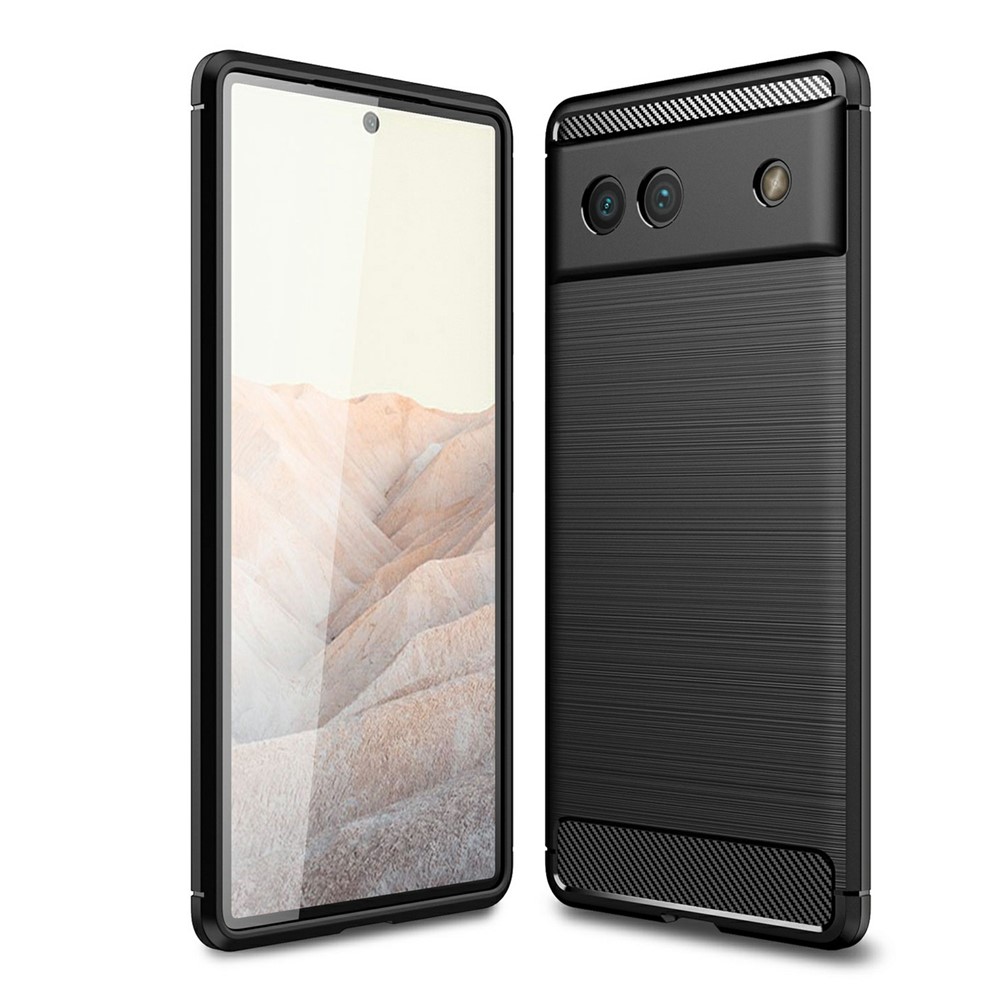 Flexible TPU Light Slim Carbon Fiber Brushed Scratch-resistant Protective Case Cover for Google Pixel 6a - Black-1