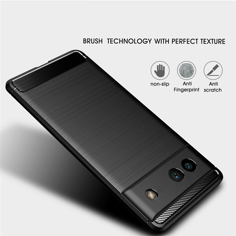 Flexible TPU Light Slim Carbon Fiber Brushed Scratch-resistant Protective Case Cover for Google Pixel 6a - Black-2