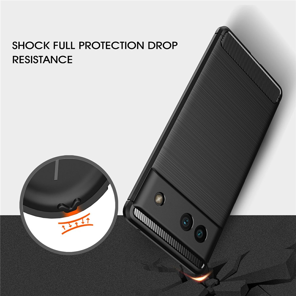 Flexible TPU Light Slim Carbon Fiber Brushed Scratch-resistant Protective Case Cover for Google Pixel 6a - Black-5